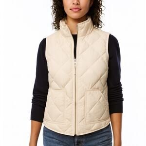 J Crew Quilted Puffer Down Vest Ivory Off White